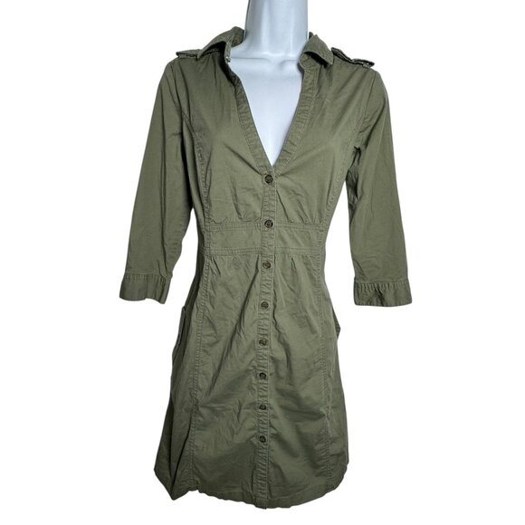 MNG By Mango Olive Green Button Front Cargo Dress Size Medium - Picture 1 of 9
